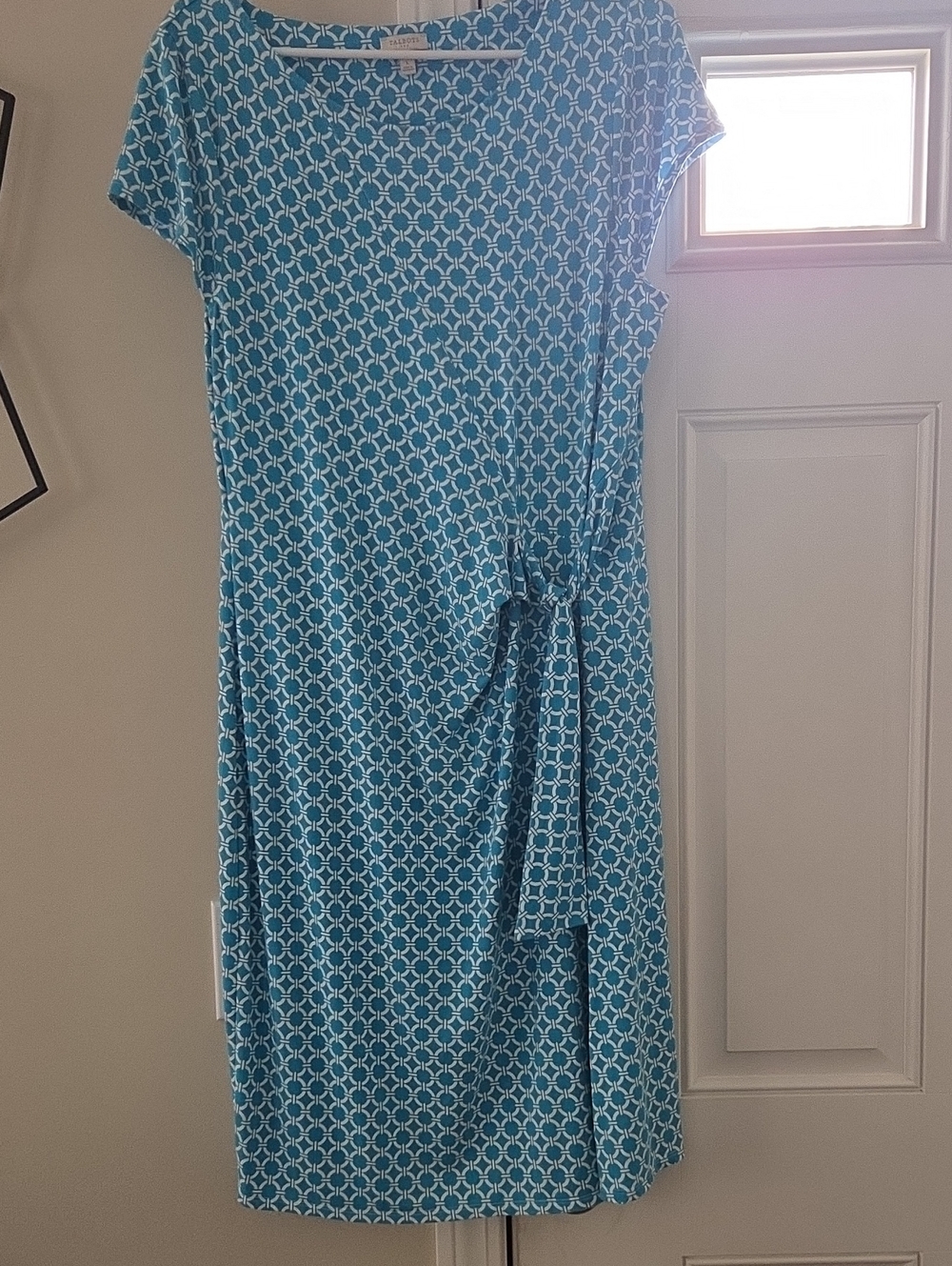 Talbots Teal Geometric Tie-Waist Midi Dress